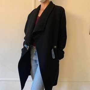 Lauren by Ralph Lauren Black Wool Coat w/Leather Belt Closure